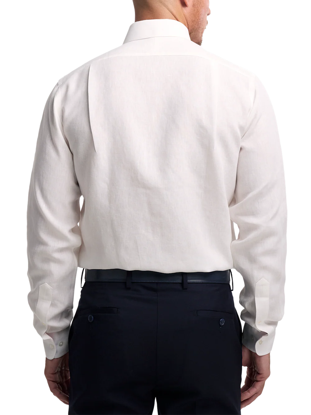 Non-Iron Linen Solid Dress Shirt With Contrast Trim - White - Image 5