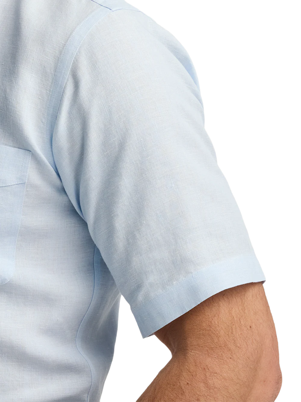 Non-Iron Linen Solid Dress Shirt With Contrast Trim - Light Blue - Image 4