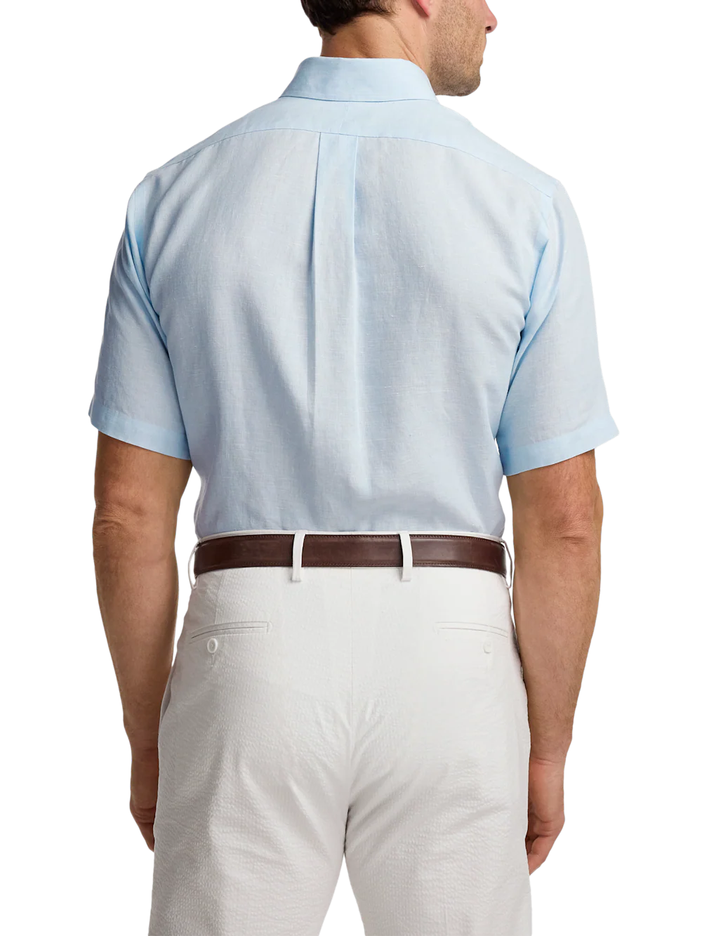Non-Iron Linen Solid Dress Shirt With Contrast Trim - Light Blue - Image 5