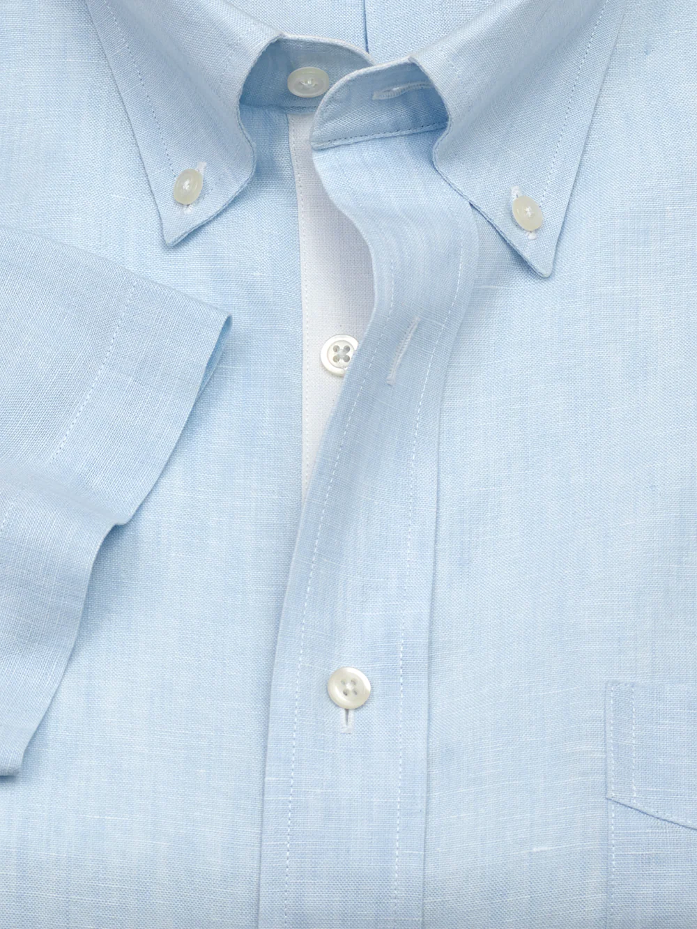 Non-Iron Linen Solid Dress Shirt With Contrast Trim - Light Blue - Image 6