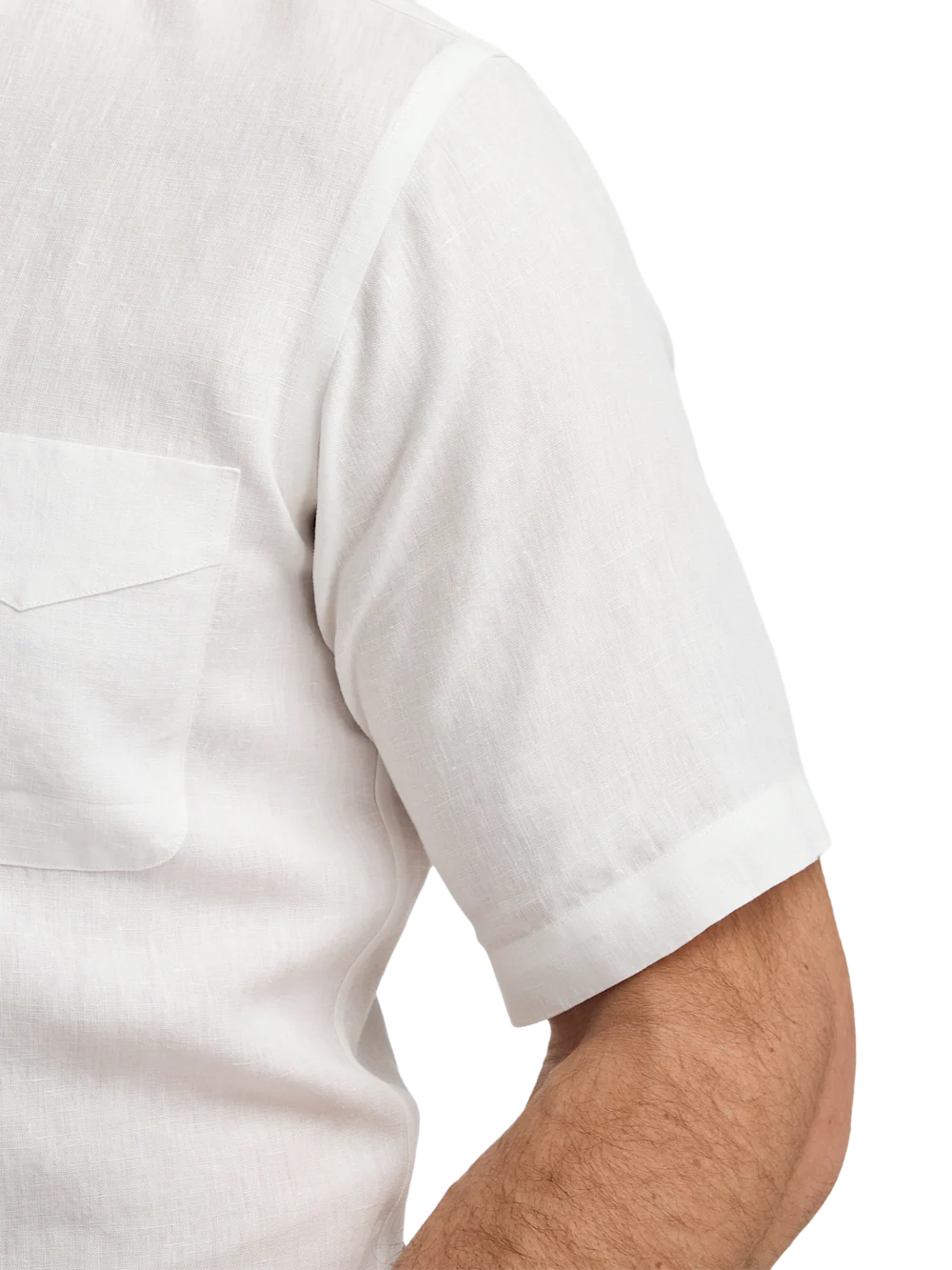 Non-Iron Linen Solid Dress Shirt With Contrast Trim - White - Image 4