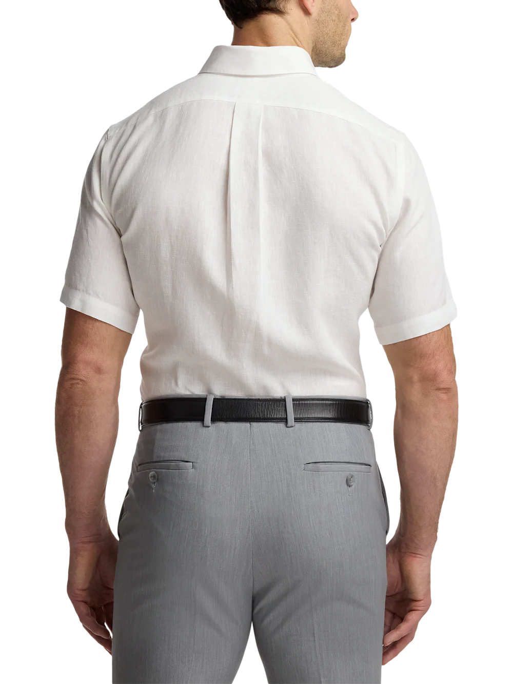 Non-Iron Linen Solid Dress Shirt With Contrast Trim - White - Image 5