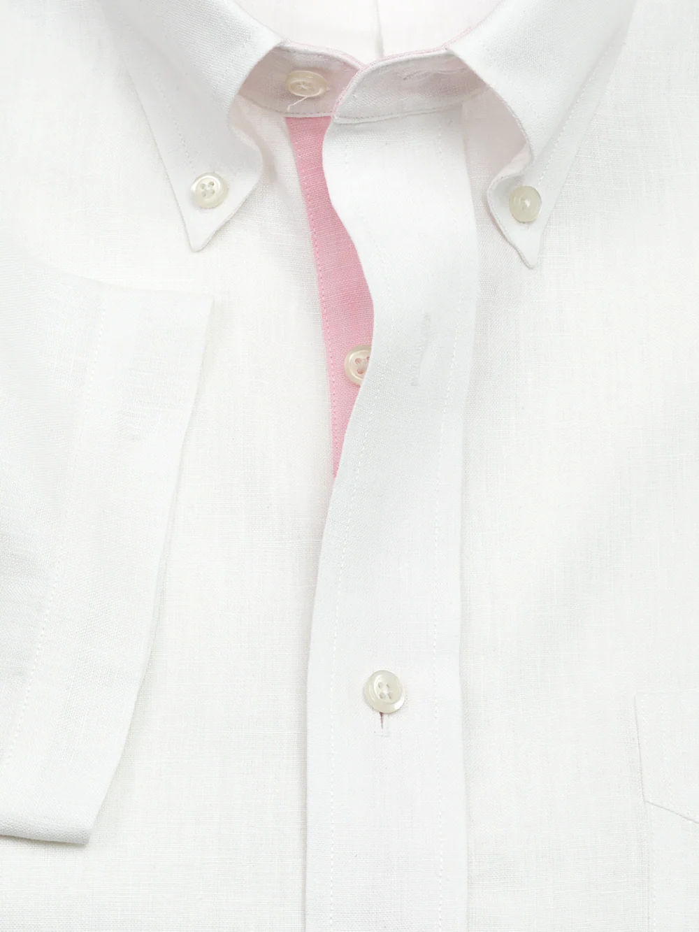 Non-Iron Linen Solid Dress Shirt With Contrast Trim - White - Image 6
