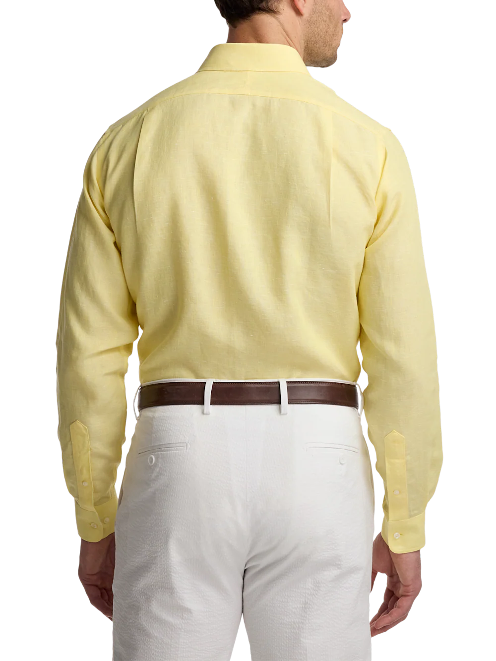 Non-Iron Linen Solid Dress Shirt With Contrast Trim - Light Yellow - Image 5
