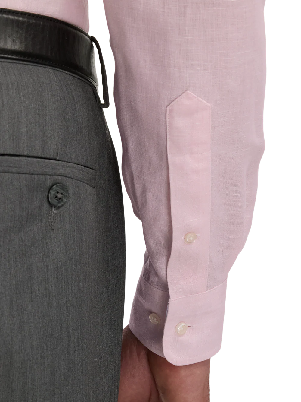 Non-Iron Linen Solid Dress Shirt With Contrast Trim - Pink - Image 4