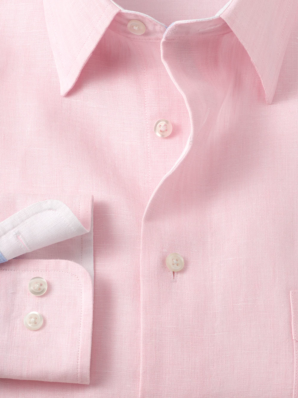 Non-Iron Linen Solid Dress Shirt With Contrast Trim - Pink - Image 6