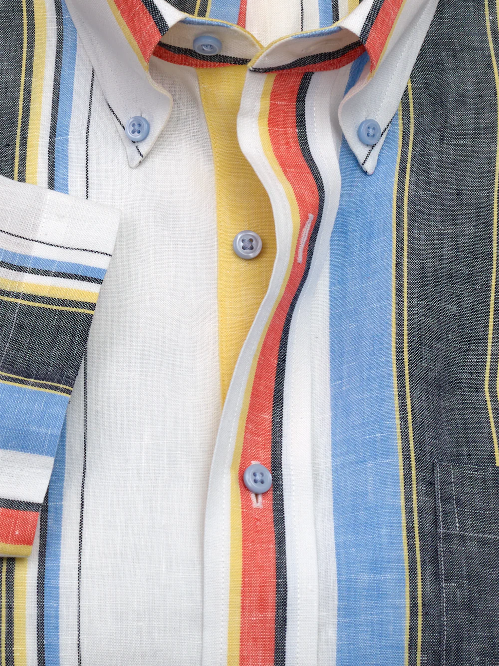 Non-Iron Linen Stripe Dress Shirt With Contrast Trim - White Multi - Image 6