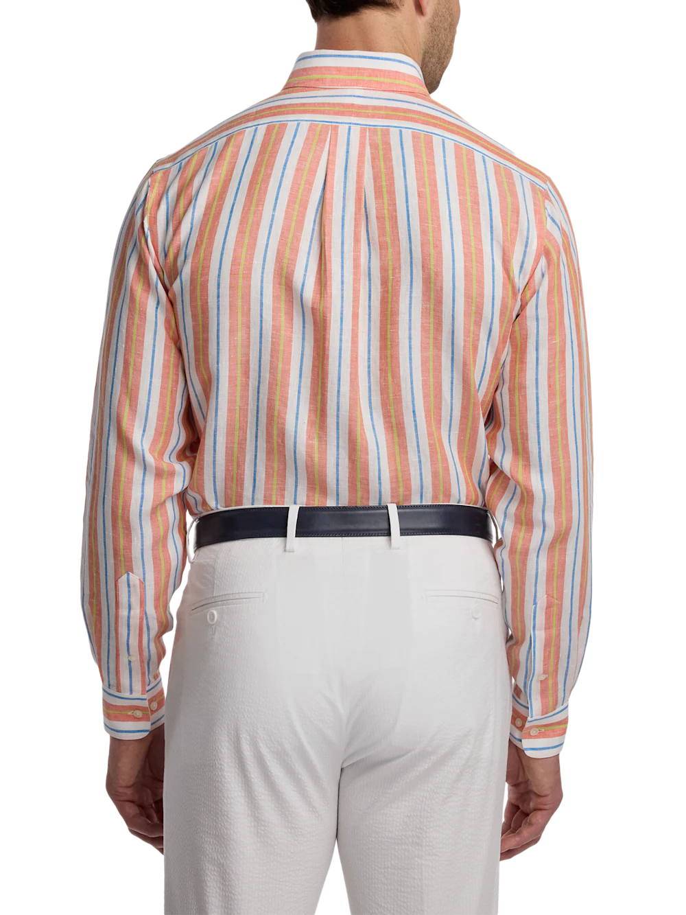 Non-Iron Linen Stripe Dress Shirt With Contrast Trim - White Multi - Image 5