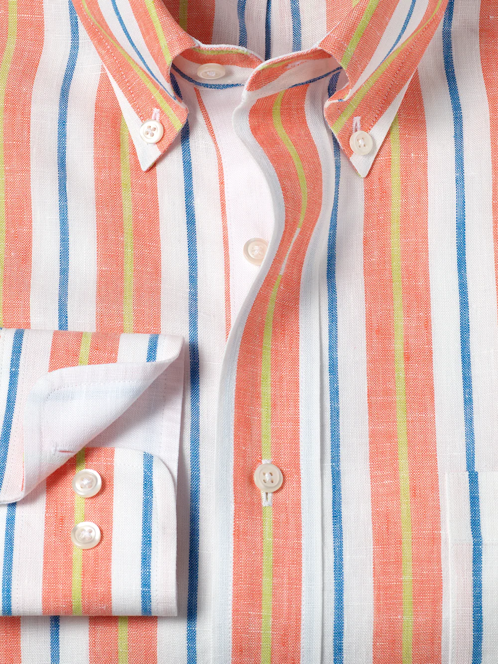 Non-Iron Linen Stripe Dress Shirt With Contrast Trim - White Multi - Image 6