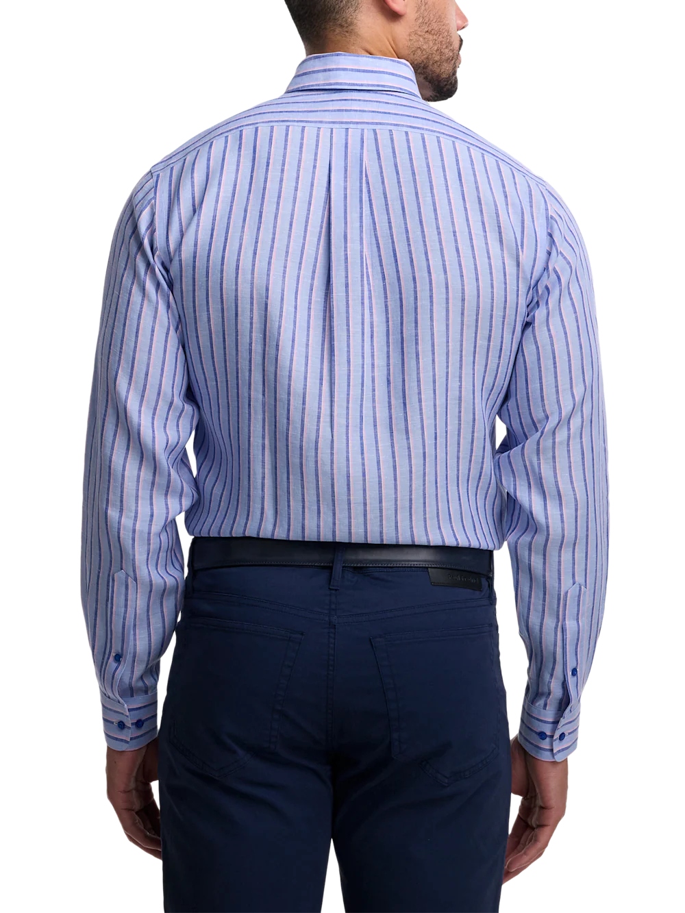 Non-Iron Linen Stripe Dress Shirt With Contrast Trim - Blue/pink - Image 5