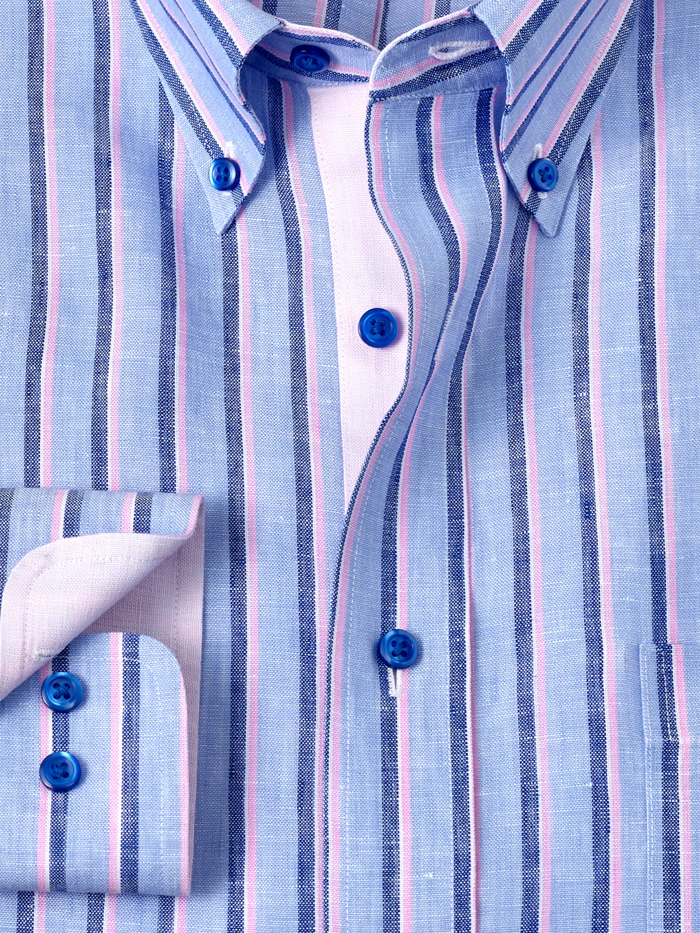 Non-Iron Linen Stripe Dress Shirt With Contrast Trim - Blue/pink - Image 6