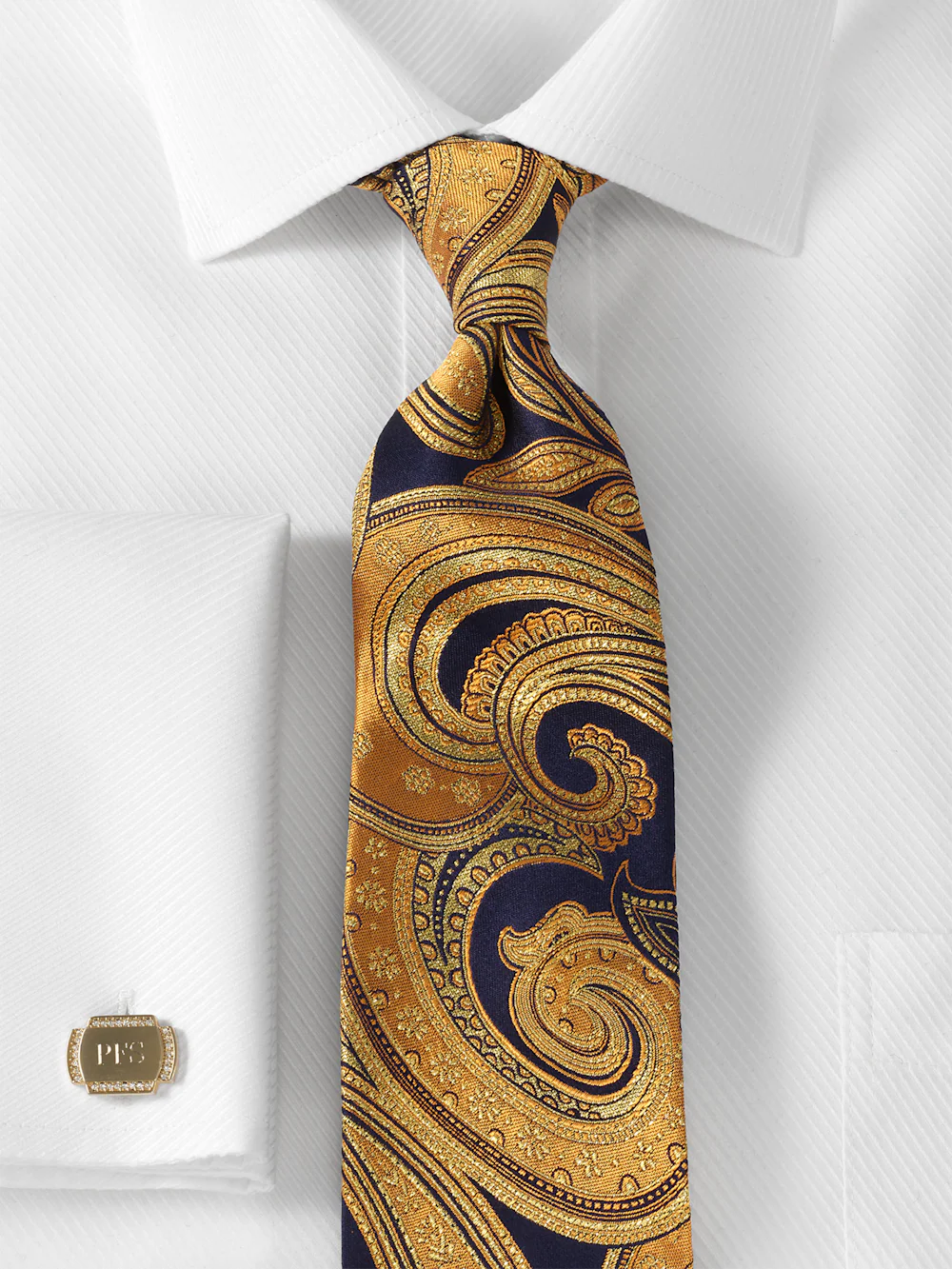 Paisley Lurex Woven Silk Tie - Navy/gold - Image 2