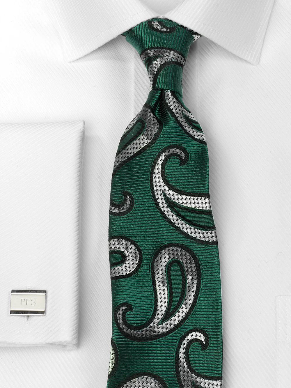 Paisley Woven Silk Tie - Green/silver - Image 2