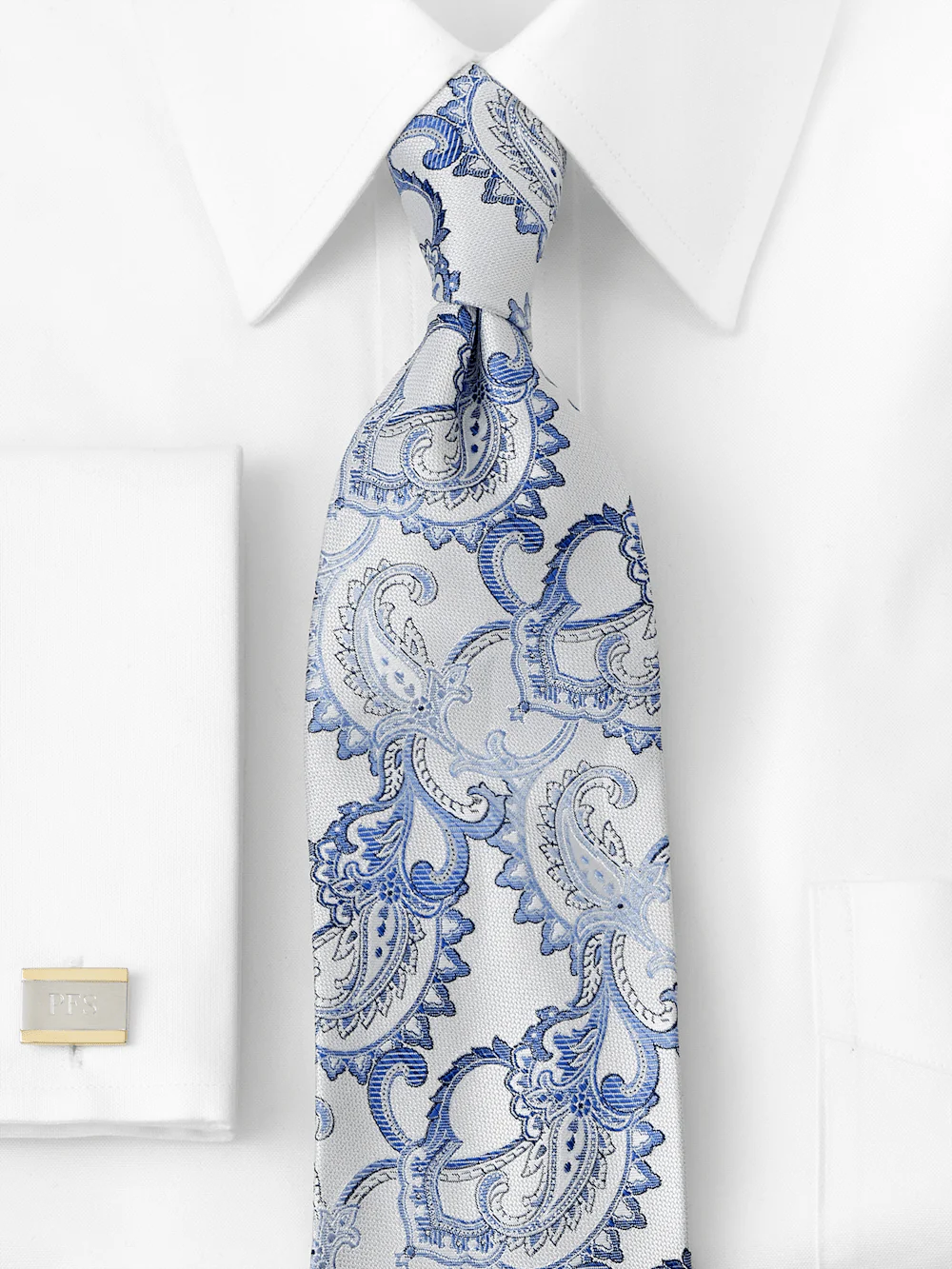 Paisley Woven Silk Tie - White/blue - Image 2