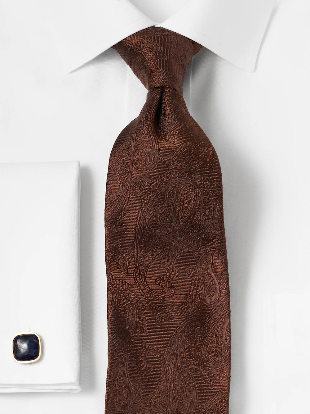 Paisley Woven Silk Tie - Brown - Image 2