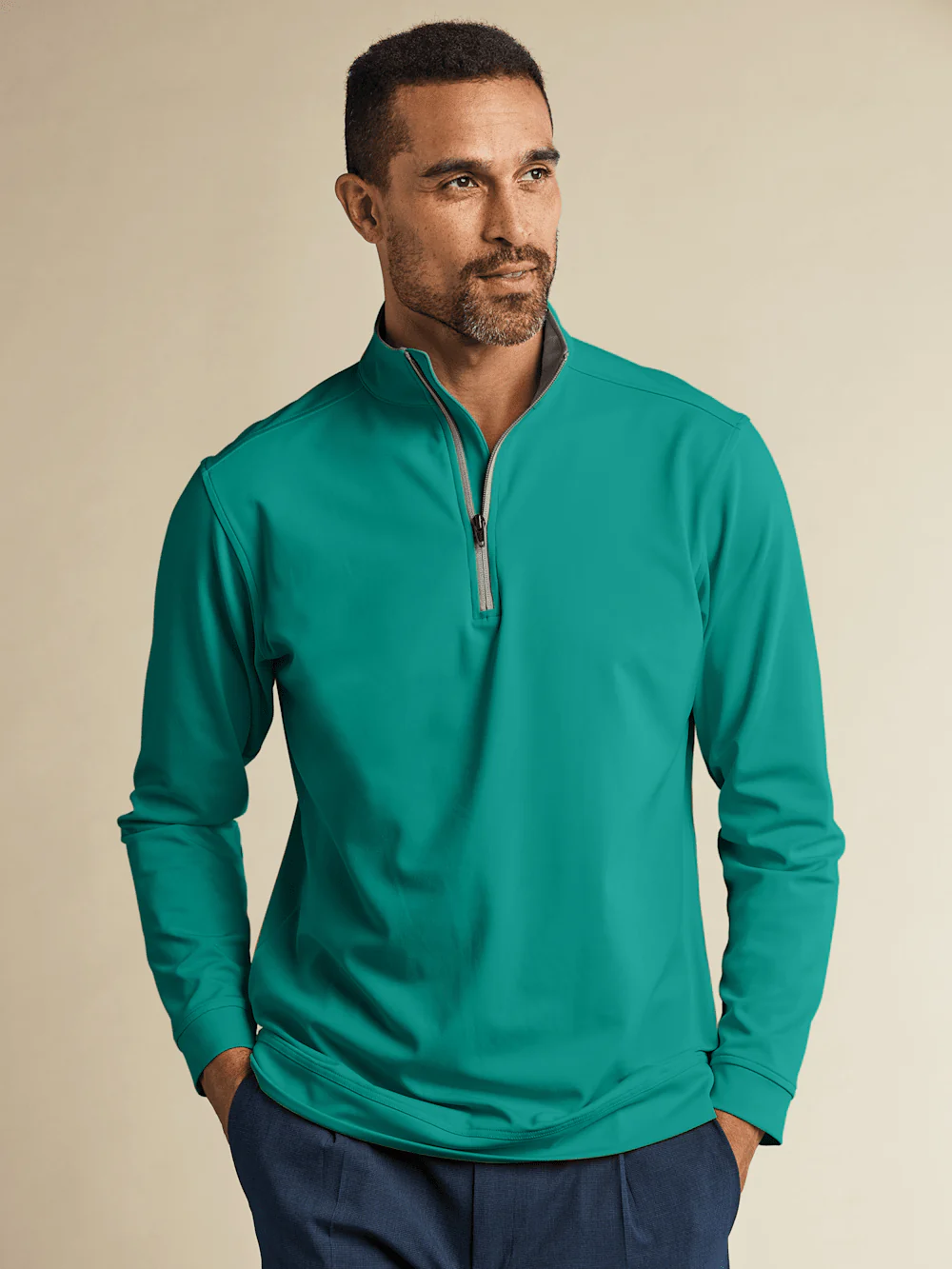 Performance Blend Quarter Zip Mock Neck - Green - Image 7