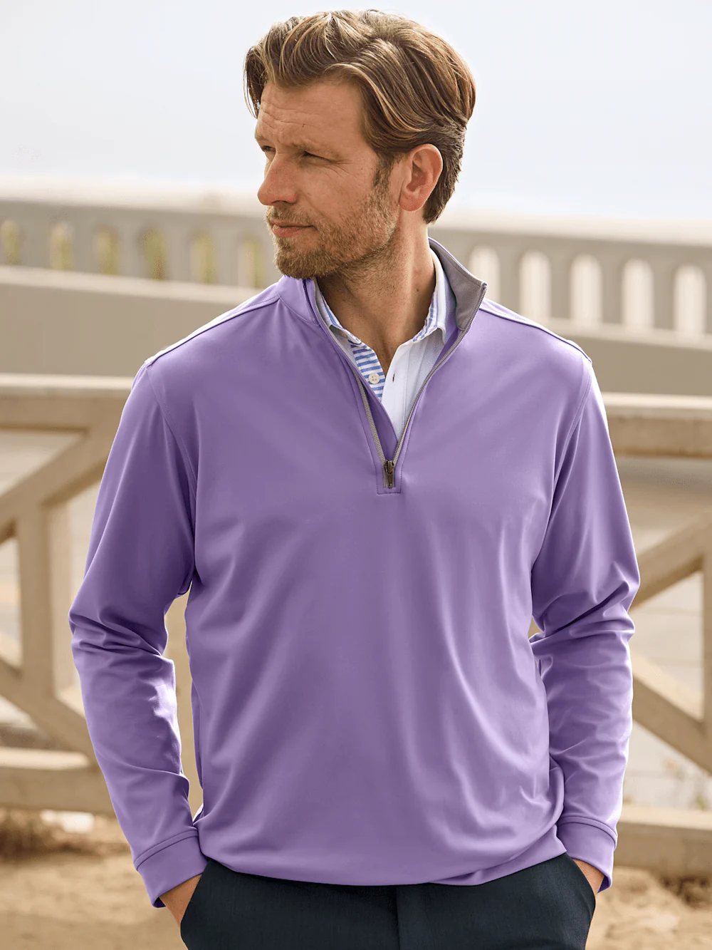 Performance Blend Quarter Zip Mock Neck - Purple - Image 7