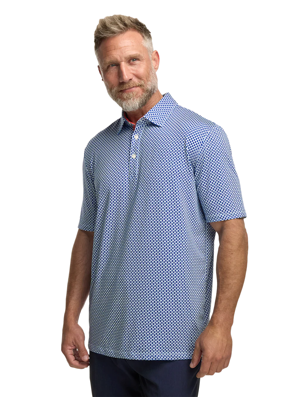 Performance Blend Three Button Patterned Performance Polo - Navy - Image 2