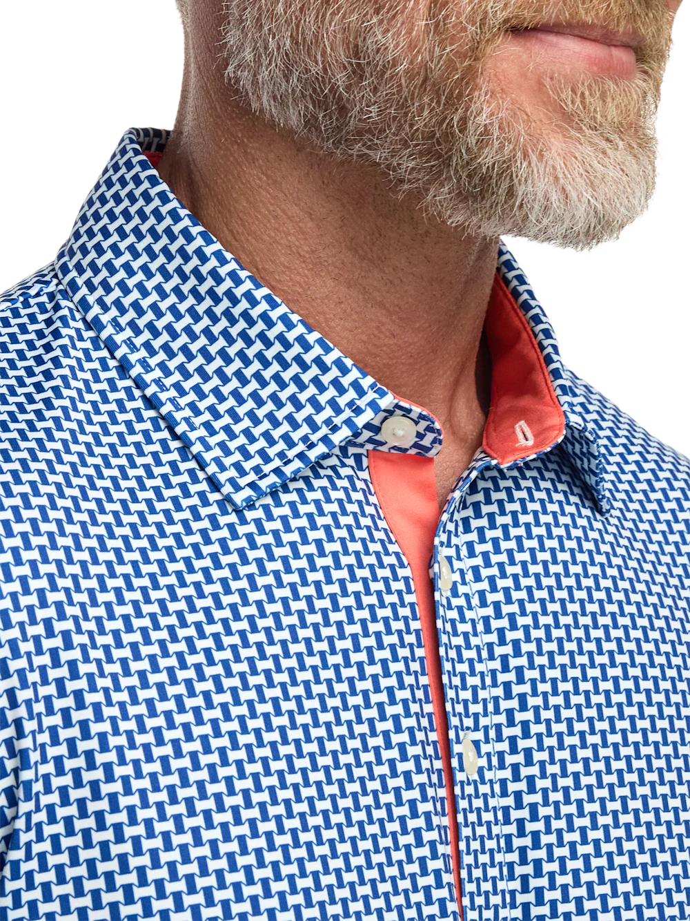 Performance Blend Three Button Patterned Performance Polo - Navy - Image 3