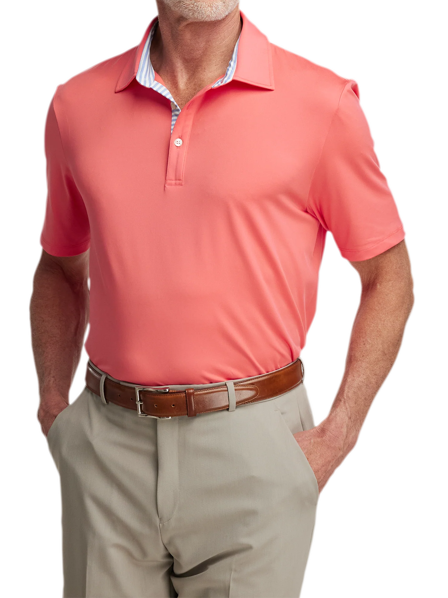 Performance Blend Three Button Polo - Bright Coral - Image 5