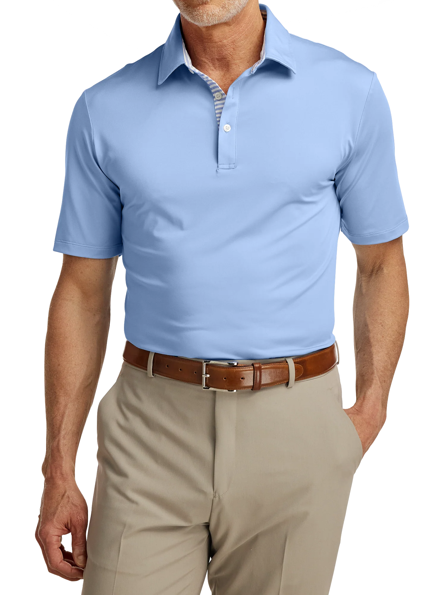 Performance Blend Three Button Polo - Light Blue - Image 5