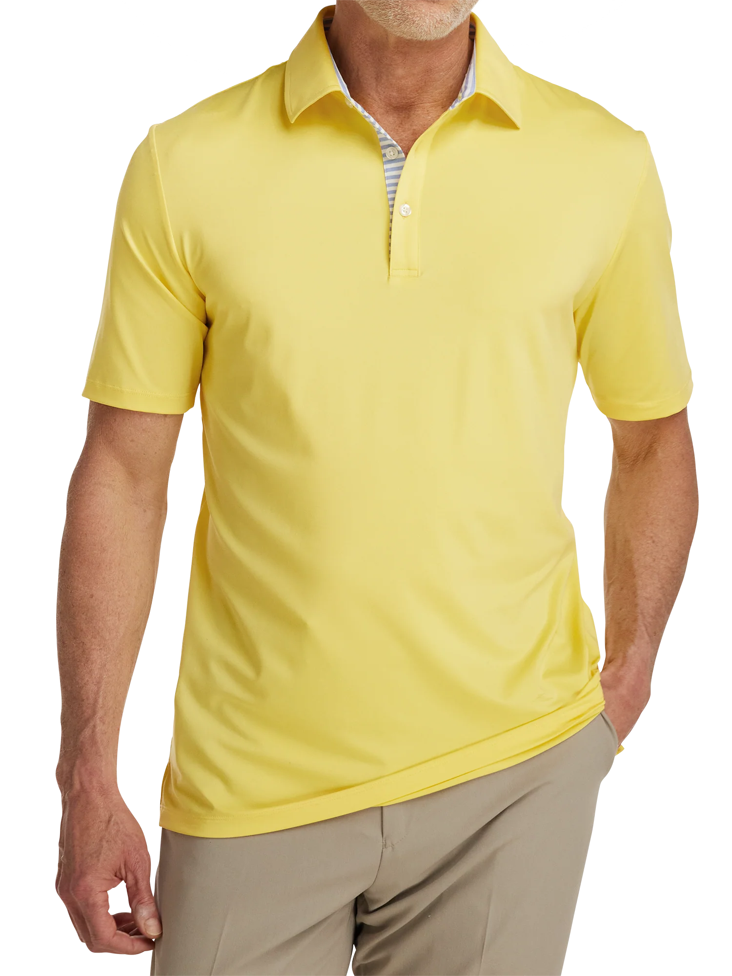 Performance Blend Three Button Polo - Light Yellow - Image 2