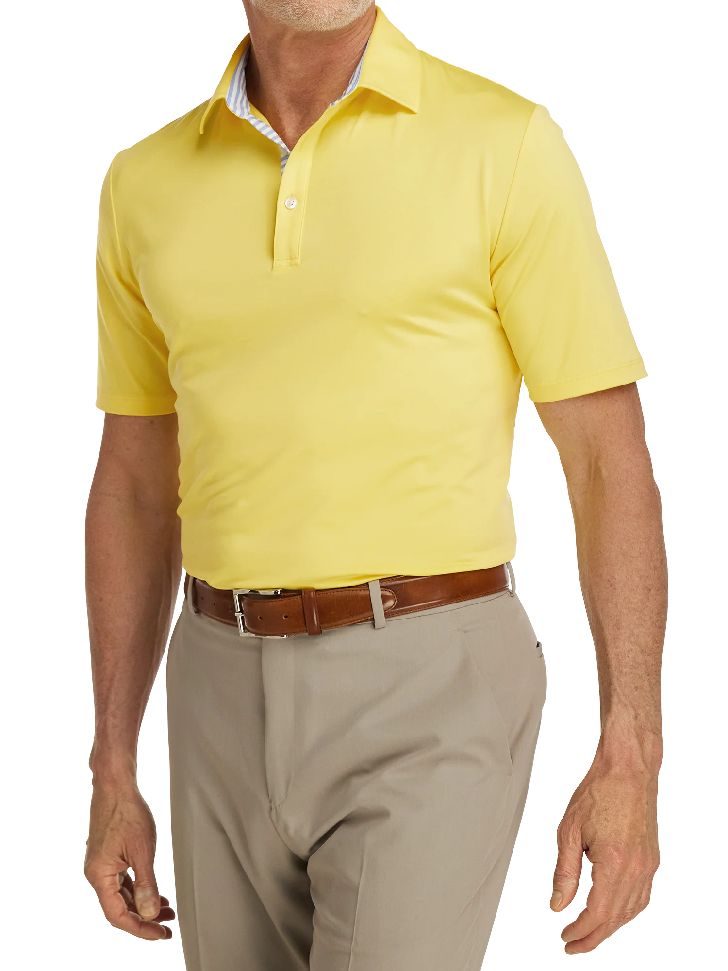 Performance Blend Three Button Polo - Light Yellow - Image 5