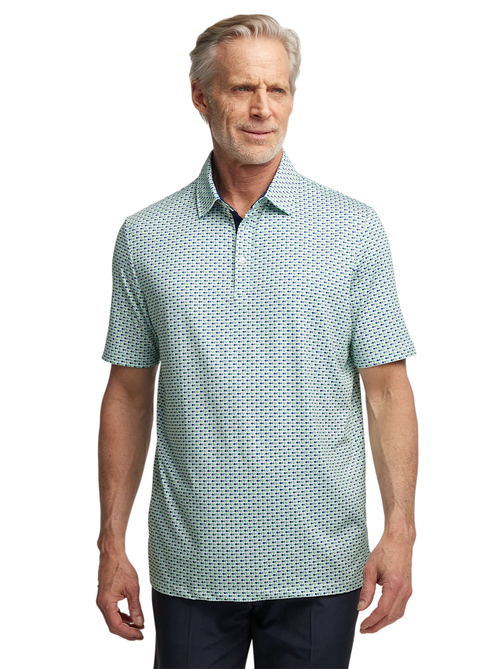 Performance Blend Three Button Polo - Navy/green - Image 2