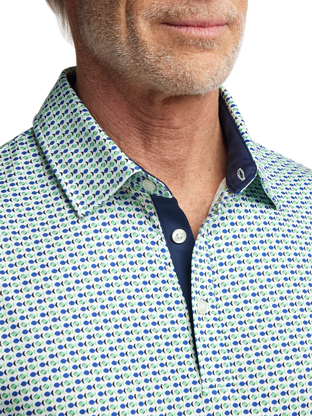 Performance Blend Three Button Polo - Navy/green - Image 3