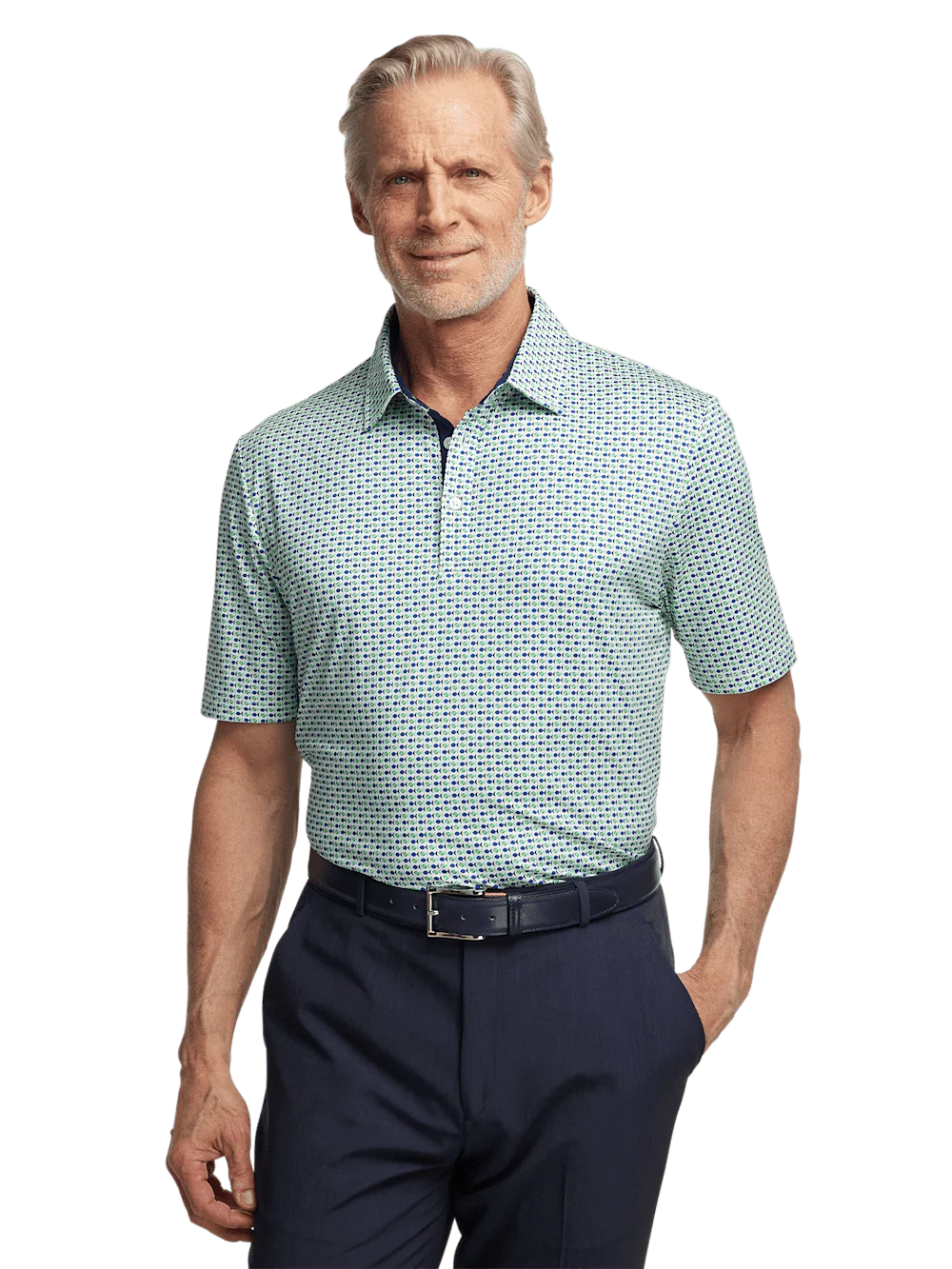 Performance Blend Three Button Polo - Navy/green - Image 5