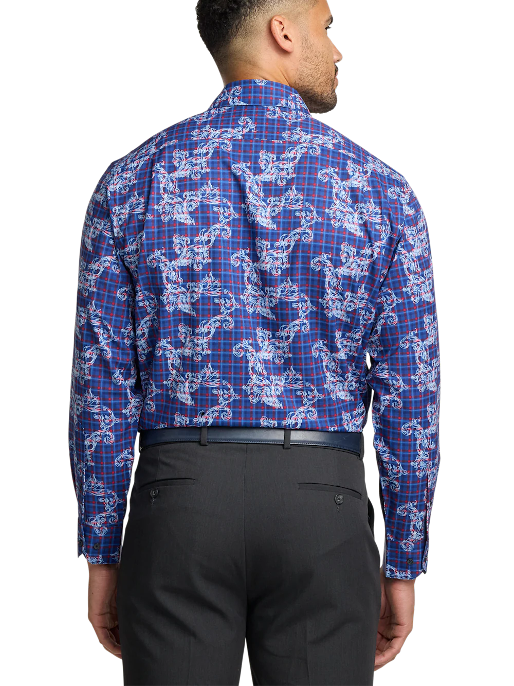 Performance Stretch Check Casual Shirt - Navy/red - Image 5