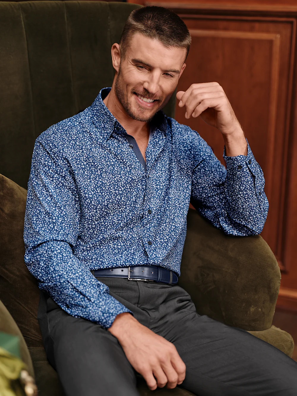 Performance Stretch Floral Casual Shirt - Navy/purple - Image 8