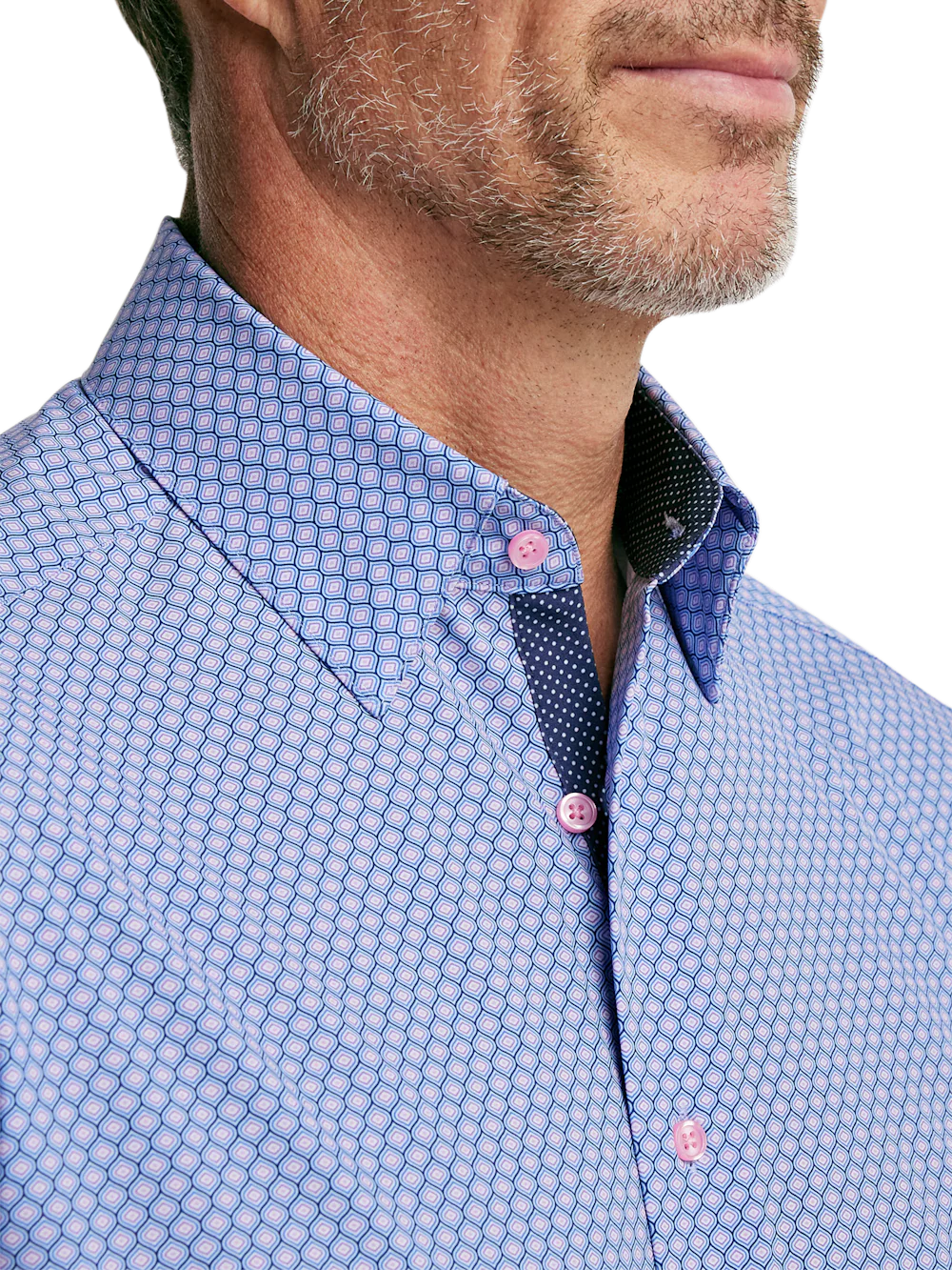 Performance Stretch Geometric Casual Shirt - Blue/pink - Image 3