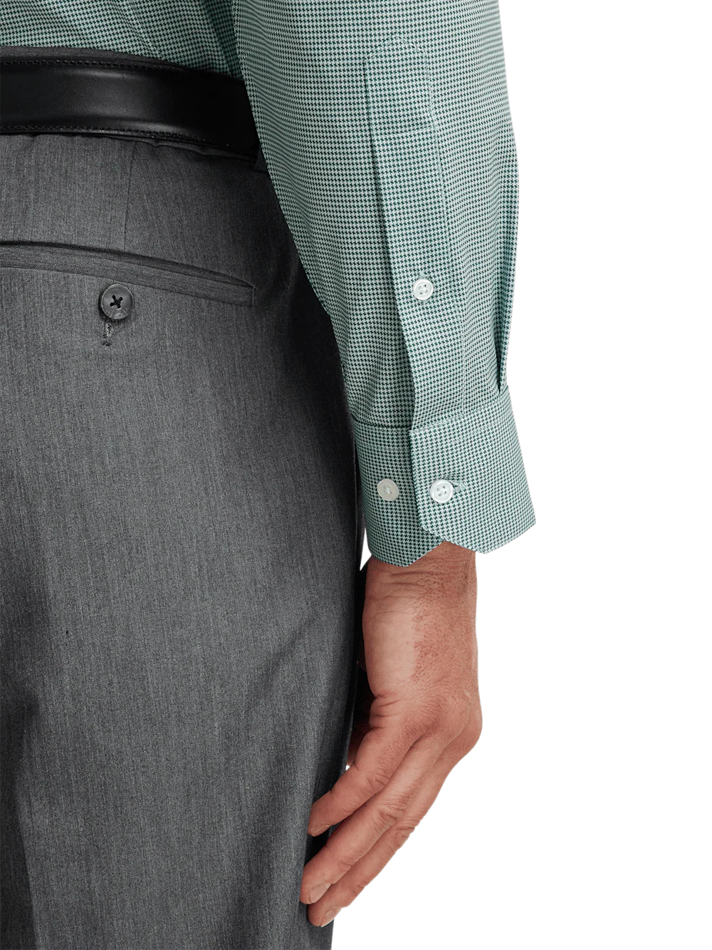 Performance Stretch Houndstooth Casual Shirt - Green - Image 4
