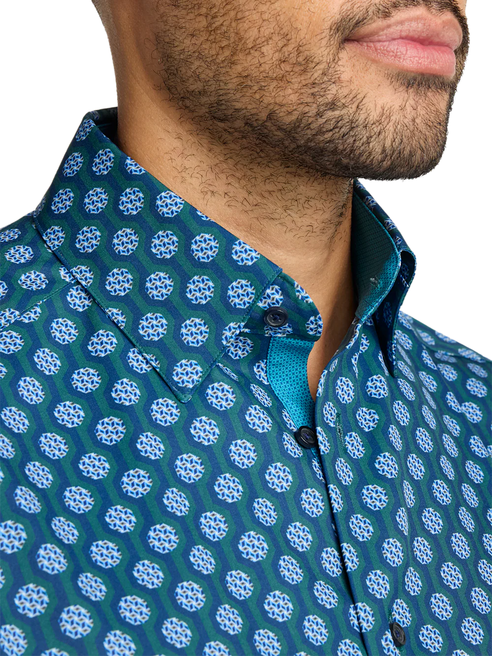 Performance Stretch Medallion Casual Shirt - Blue Multi - Image 3