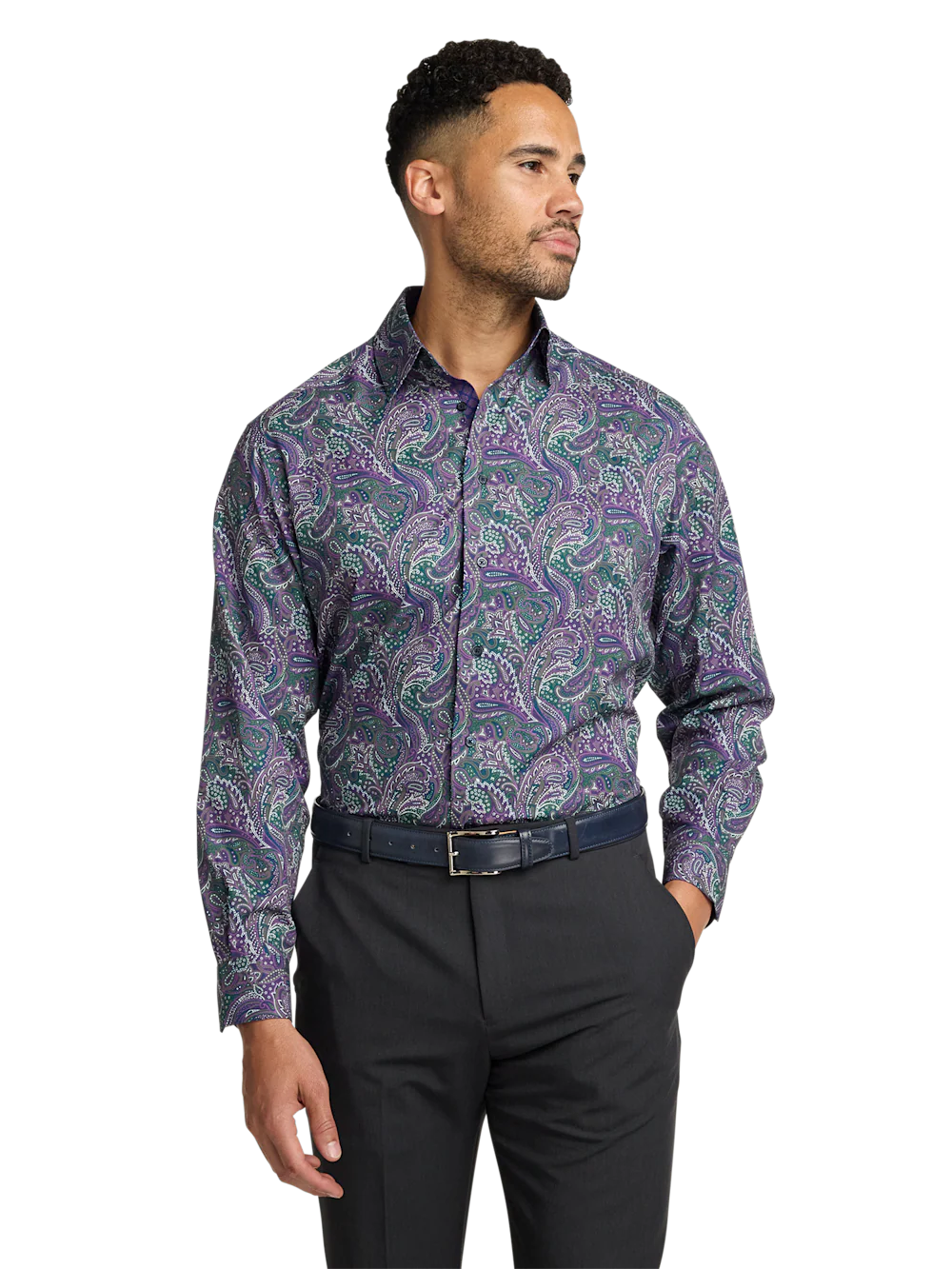 Performance Stretch Paisley Casual Shirt - Purple/olive - Image 2