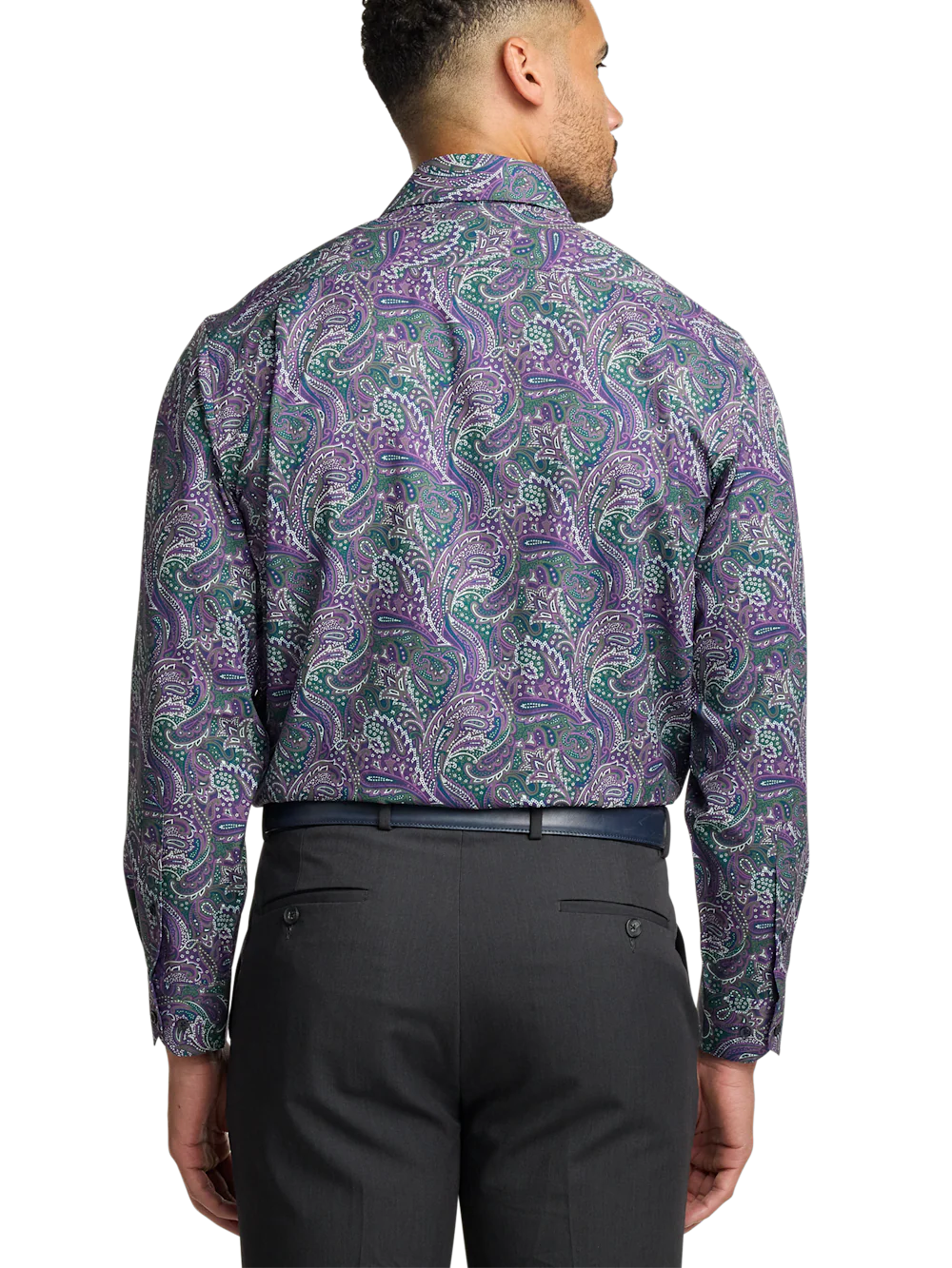 Performance Stretch Paisley Casual Shirt - Purple/olive - Image 5