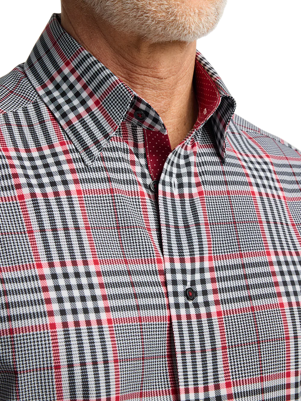 Performance Stretch Plaid Casual Shirt - Black/red - Image 3