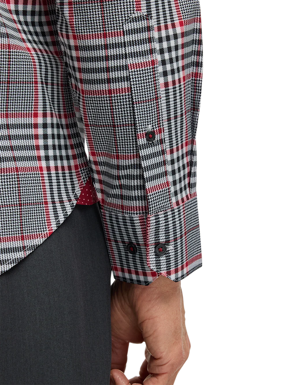 Performance Stretch Plaid Casual Shirt - Black/red - Image 4