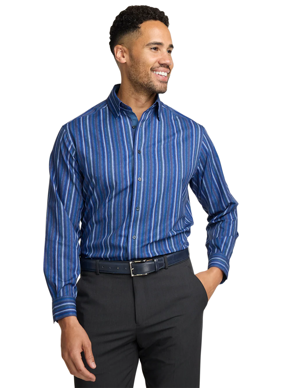 Performance Stretch Stripe Casual Shirt - Blue - Image 2