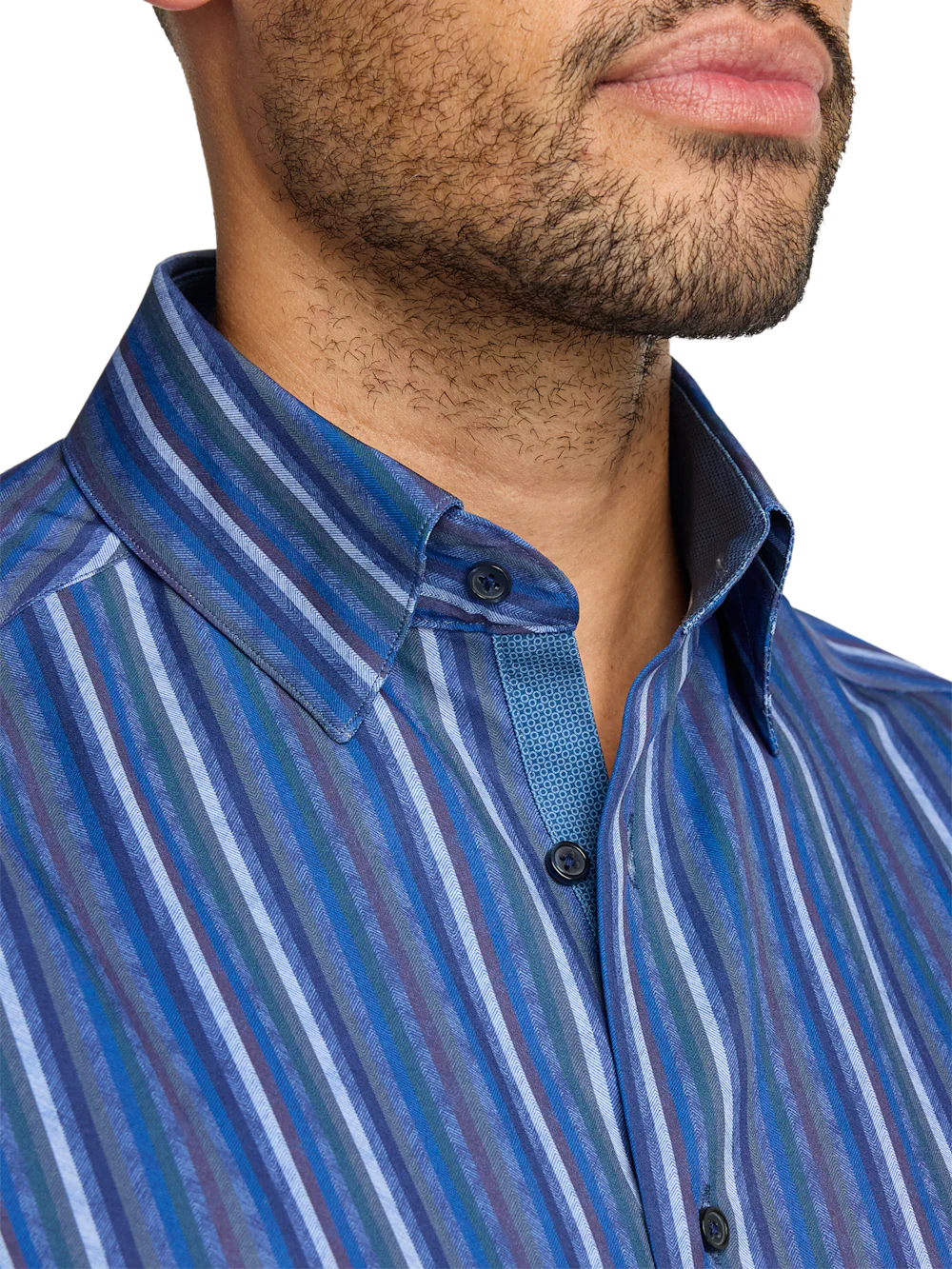Performance Stretch Stripe Casual Shirt - Blue - Image 3