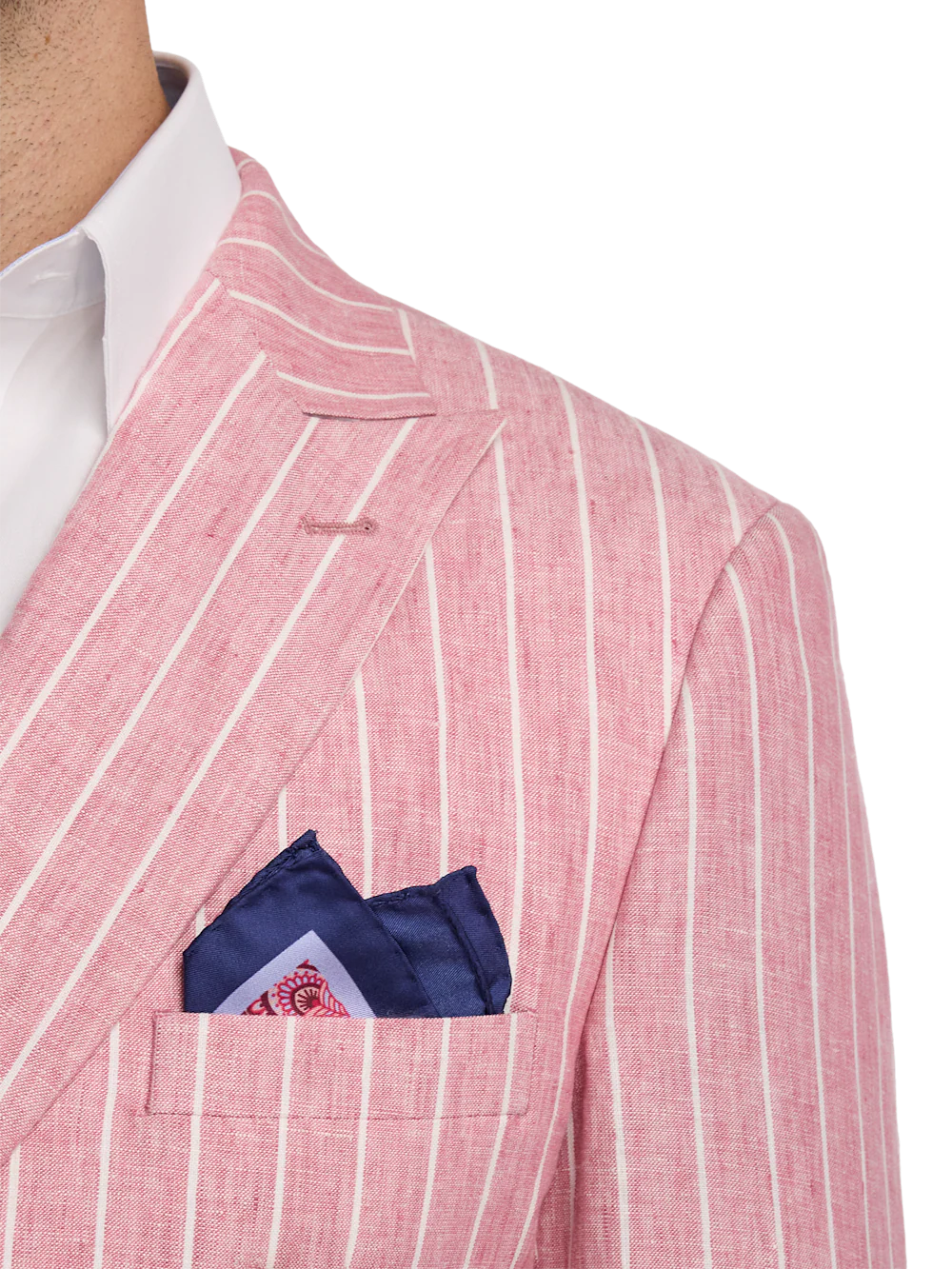 Pinstripe Linen Double Breasted Peak Lapel Suit Jacket - Pink/white - Image 6