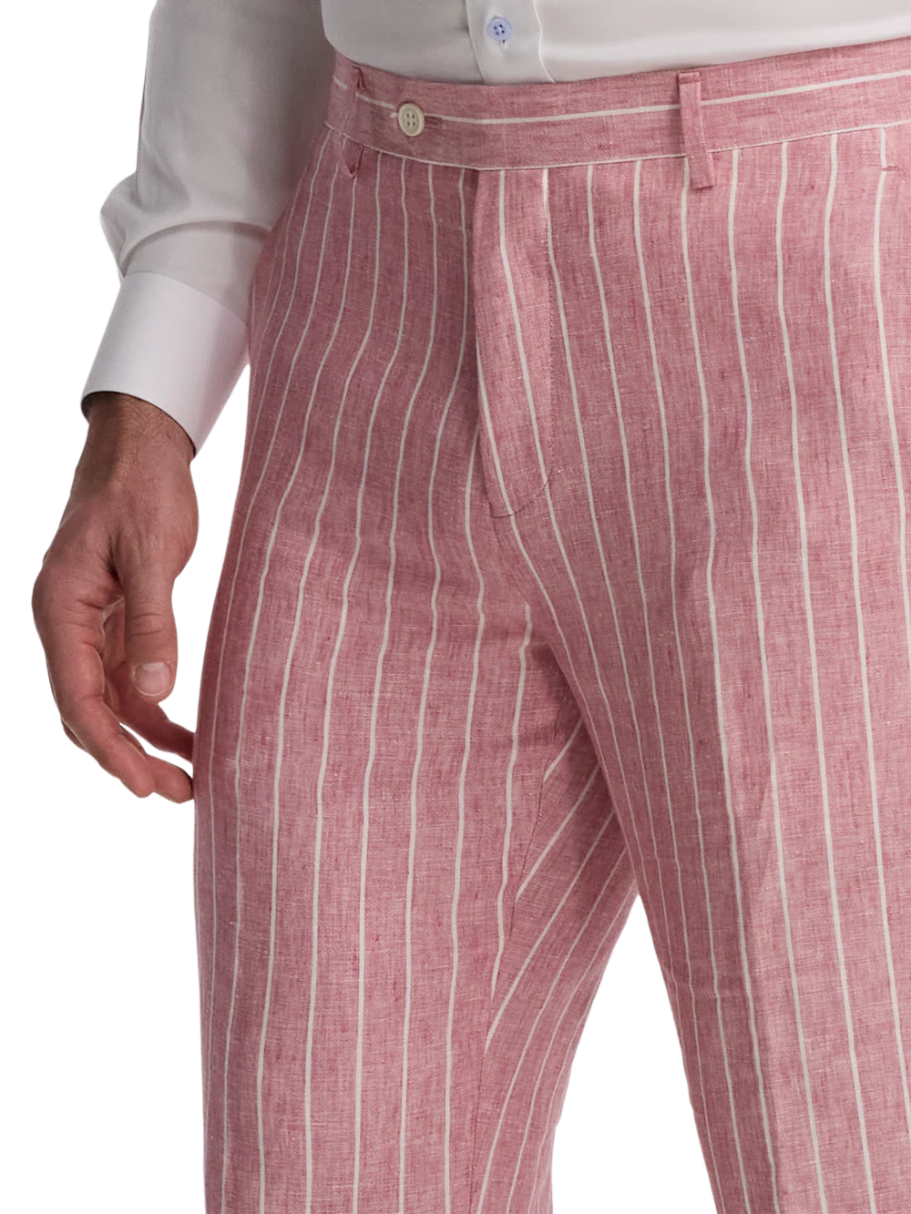 Pinstripe Linen Flat Front Suit Pants - Pink/white - Image 3