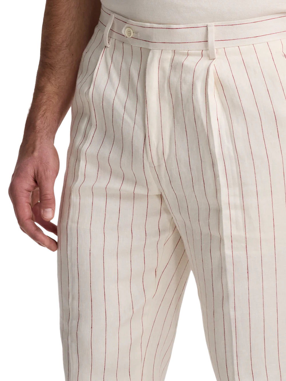Pinstripe Linen Pleated Suit Pants - White/red - Image 3