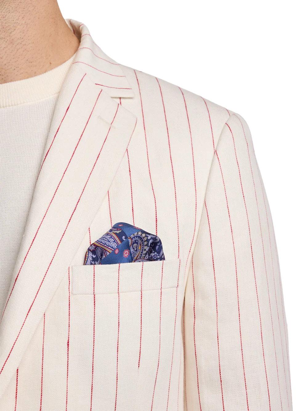 Pinstripe Linen Single Breasted Notch Lapel Suit Jacket - White/red - Image 6