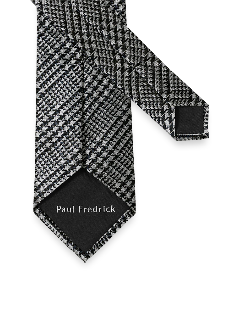 Plaid Houndstooth Woven Silk Tie - Black/grey - Image 3
