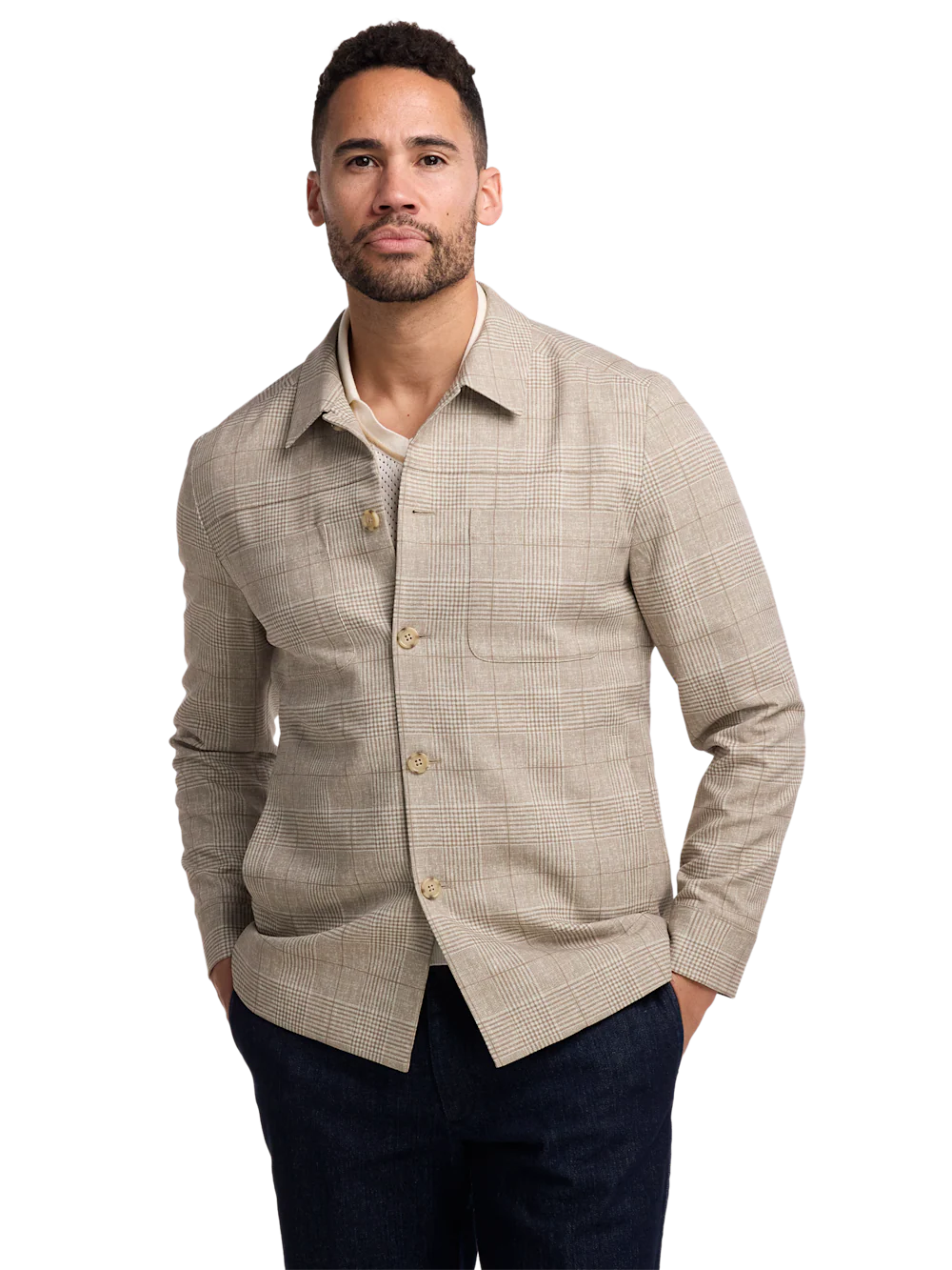Plaid Shirt Jacket - Tan - Image 3