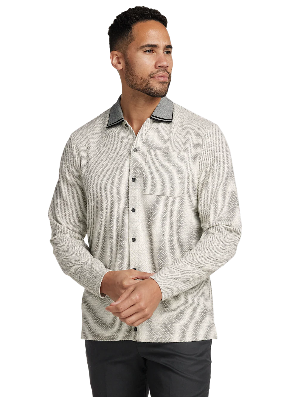 Polyester Blend Button Front Polo - White - Image 2