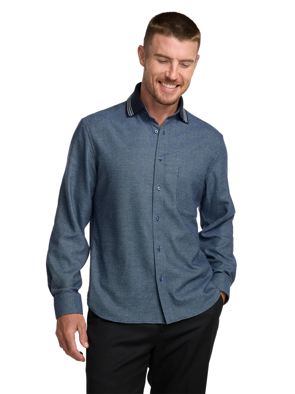 Polyester Blend Solid Casual Shirt - Navy - Image 2