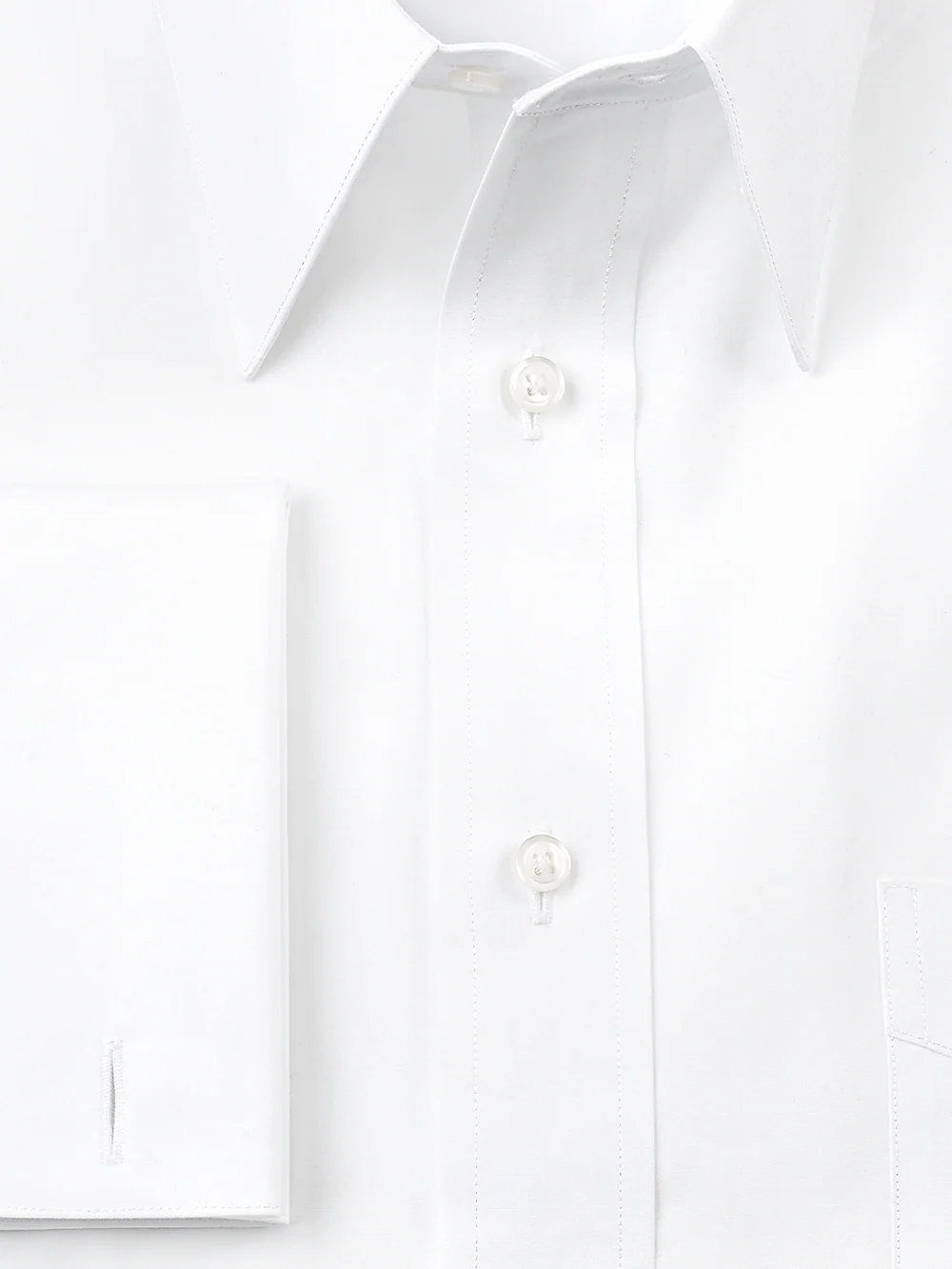 Pure Cotton Broadcloth Edge-stitched Straight Collar French Cuff Dress Shirt - White - Image 3
